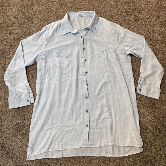Lime Blue Lightweight Shirt‎ Womens Large Chambray Long Sleeve Button Down Tunic - Picture 1 of 10